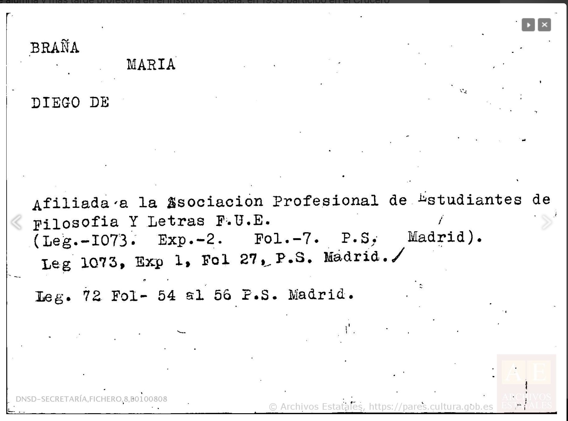 Centro Documental de la Memoria Histórica. DNSD-SECRETARÍA,FICHERO,8,B0100808